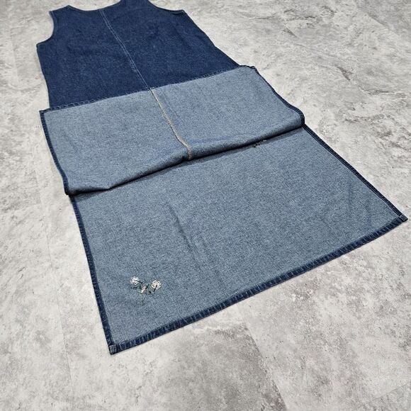 MPH Collection 90's Denim Jumper Dress Women XL Jean Floral Embroidery Beaded - Picture 12 of 12